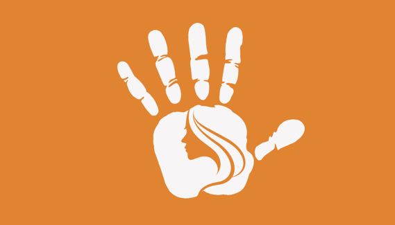 Illustration of a raised hand with a woman’s face